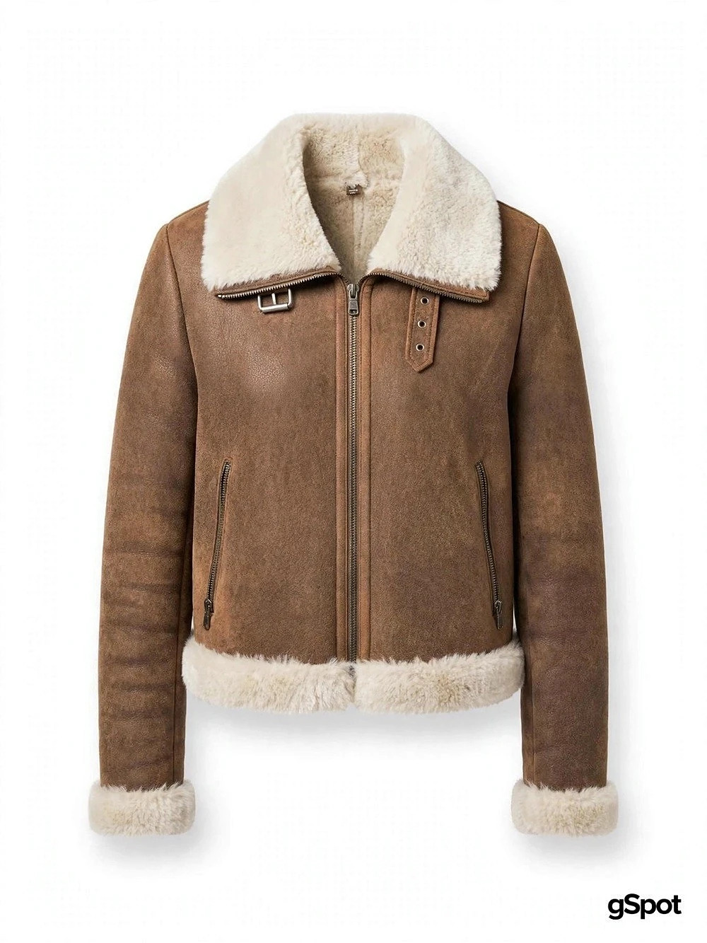 Overland Lacey Sheepskin Bomber Jacket Brown & Cream Large